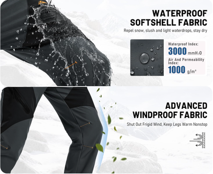 Plain Fleece-Insulated Thermal Pants - Waterproof Softshell, Below the Ankle, Heat Reflective, Zip Pockets