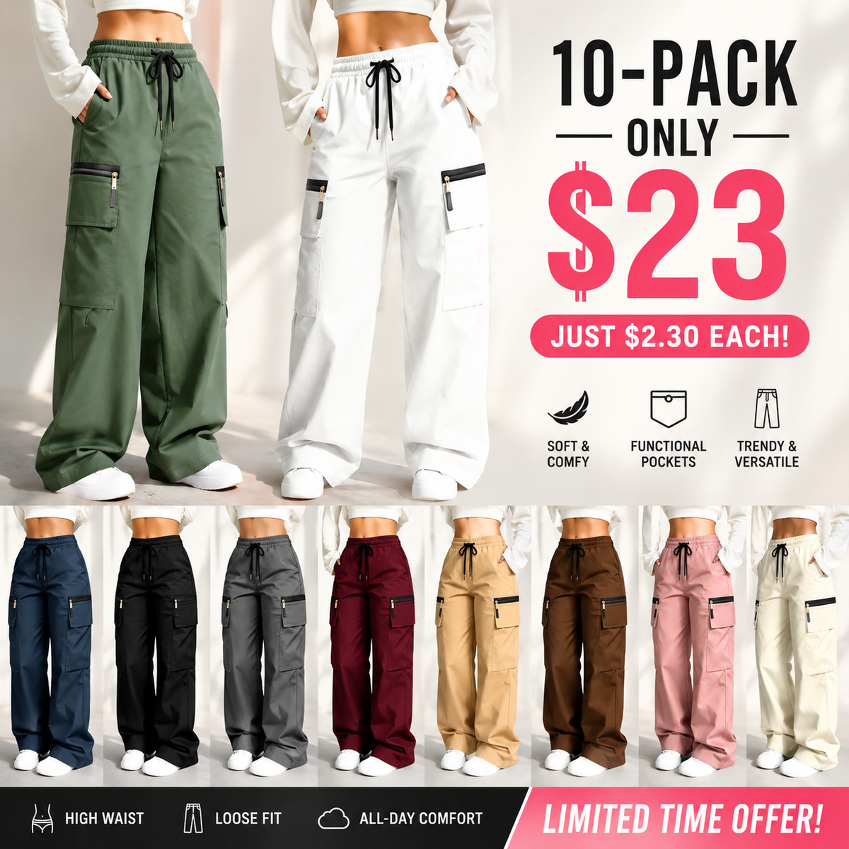 ⚡FINAL SALE 🔥Women's lightweight loose cargo pants with multiple pockets