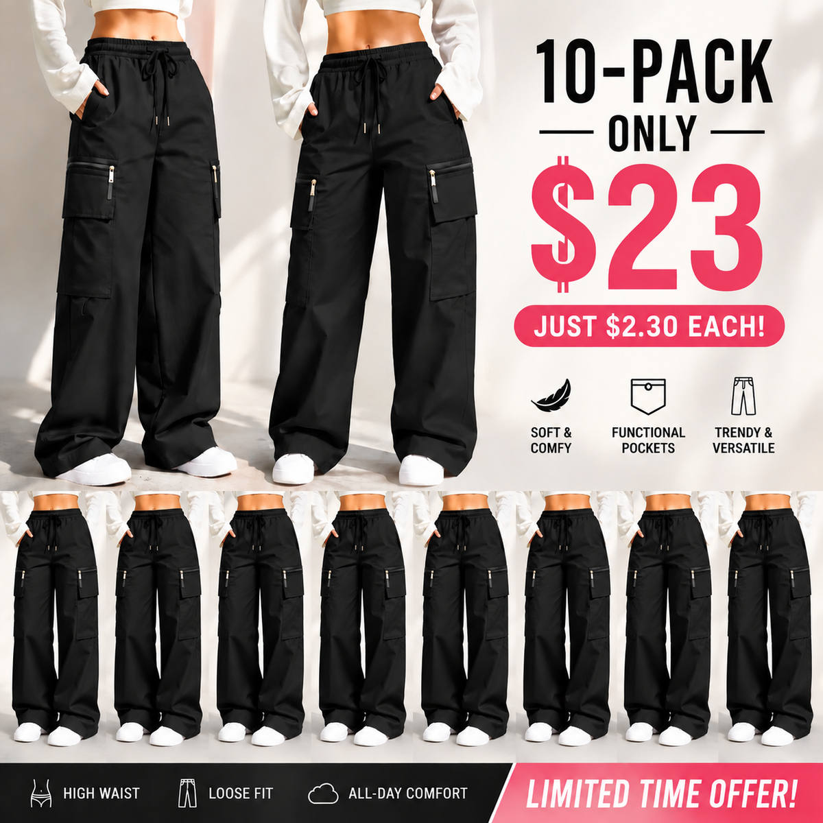 ⚡FINAL SALE 🔥Women's lightweight loose cargo pants with multiple pockets